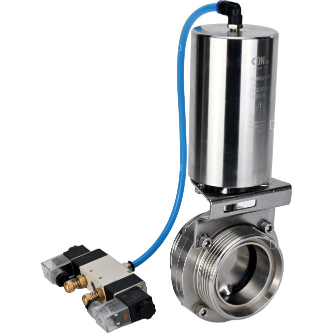 Затвор дисковый поворотный WBV3131S-2W-T-H Ду65 Ру10 резьбовой, пищевая нержавеющая сталь 304, уплотнение – Silicon, с пневмоприводом PA-SA-85 и пневмораспределителем 4V320-10 AC220V в Алматы