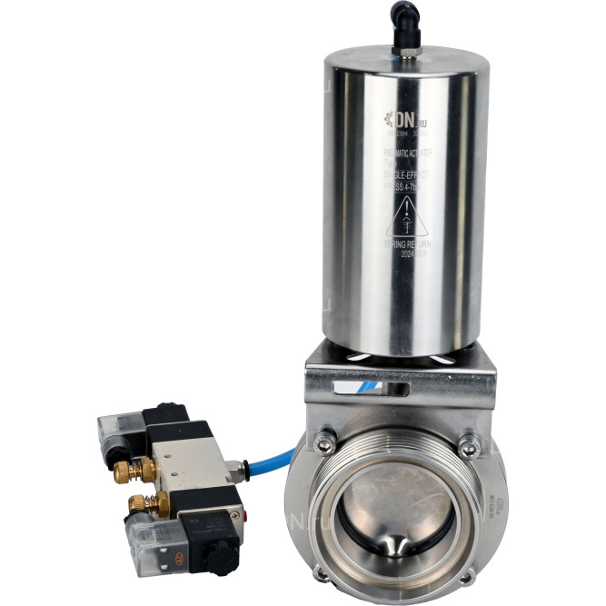 Затвор дисковый поворотный WBV3131S-2W-T-H Ду65 Ру10 резьбовой, пищевая нержавеющая сталь 304, уплотнение – Silicon, с пневмоприводом PA-SA-85 и пневмораспределителем 4V320-10 AC220V в Алматы