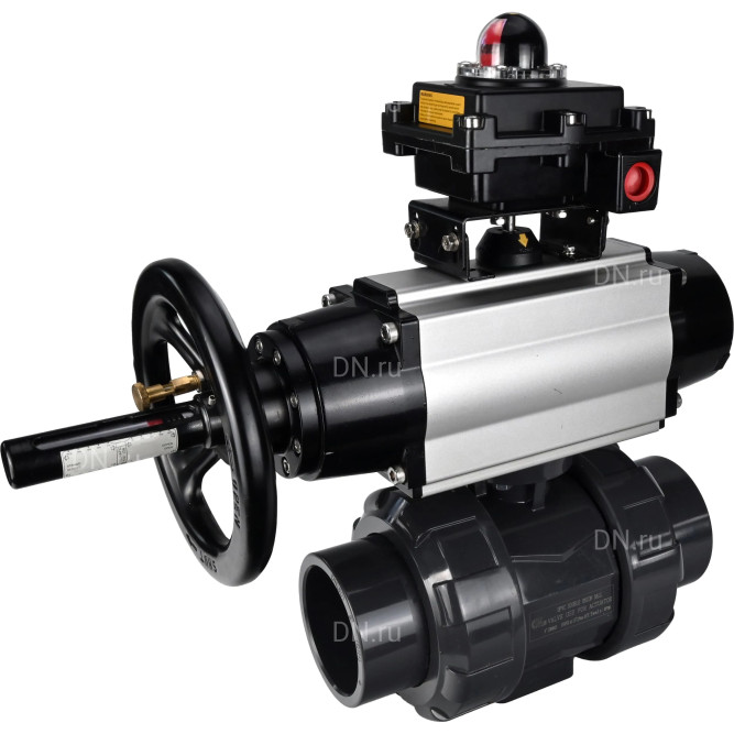 Кран шаровой BV4242E-FP-GRM-ISO Дн40 Ру10 полнопроходной, корпус - НПВХ, шар - НПВХ, уплотнение - EPDM, с пневмоприводом PA-DA-105-1 и БКВ APL-410N EX в Алматы