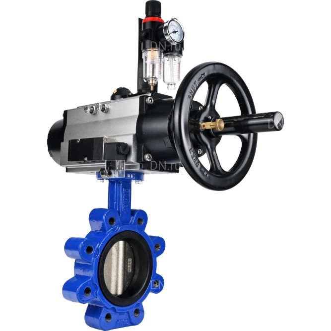 Затвор дисковый поворотный WBV1616N-2W-Fb-H Ду125 Ру16 LUG корпус - чугун QT450, диск - чугун QT450, уплотнение - NBR, с пневмоприводом PA-DA-105-1, пневмораспределителем 4M310-08 AC220V и БПВ AFC2000 в Алматы