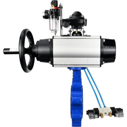 Затвор дисковый поворотный WBV1616E-2W-Fb-H Ду125 Ру16 LUG корпус - чугун QT450, диск - чугун QT450, уплотнение - EPDM, с пневмоприводом PA-DA-105-1, пневмораспределителем 4V320-10 AC220V, БКВ APL-210N и БПВ AFC2000
