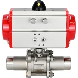 Кран шаровой BV3131P(3pc)-FP-W-ISO-H LONG Ду32 Ру40 полнопроходной, корпус - нержавеющая сталь 304, уплотнение - PTFE, под приварку, с пневмоприводом PA-DA-052