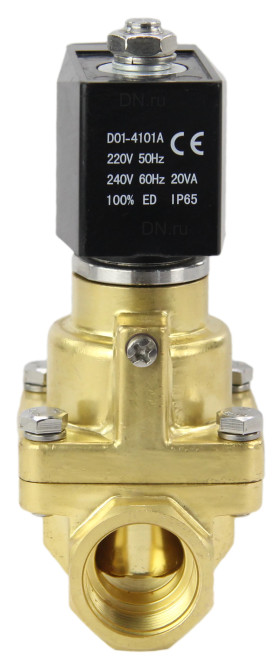 Клапан электромагнитный VS1000-PT-NC-220VAC 1 1/4″ Ду32 Ру12 соленоидный двухходовой поршневой, резьбовой, корпус - латунь, уплотнение - PTFE, пилотного действия, нормально закрытый, катушка - 220В AC в Алматы