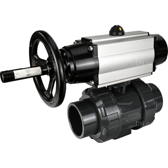 Кран шаровой BV4242E-FP-GRM-ISO Дн100 Ру10 полнопроходной, корпус - НПВХ, шар - НПВХ, уплотнение - EPDM, с пневмоприводом PA-DA-105-1 и пневмораспределителем 4M310-08 DC24V в Алматы