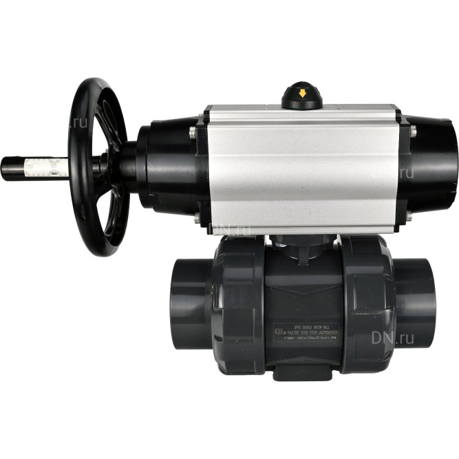 Кран шаровой BV4242E-FP-GRM-ISO Дн100 Ру10 полнопроходной, корпус - НПВХ, шар - НПВХ, уплотнение - EPDM, с пневмоприводом PA-DA-105-1 и пневмораспределителем 4M310-08 DC24V в Алматы