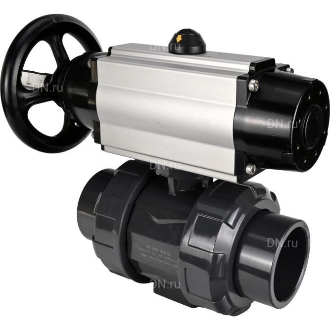 Кран шаровой BV4242E-FP-GRM-ISO Дн100 Ру10 полнопроходной, корпус - НПВХ, шар - НПВХ, уплотнение - EPDM, с пневмоприводом PA-DA-105-1 и пневмораспределителем 4M310-08 DC24V в Алматы