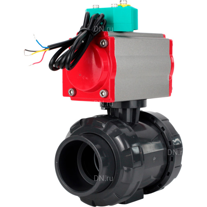 Кран шаровой BV4242E-FP-GRM-ISO Дн40 Ру10 полнопроходной, корпус - НПВХ, шар - НПВХ, уплотнение - EPDM, с пневмоприводом PA-DA-052 и магнитным переключателем ALS200D в Алматы