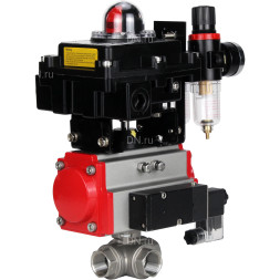 Кран шаровой BV3232P(4pc)-SP-3WL-T-ISO-H Ду10 Ру63 стандартнопроходной трехходовой L-тип, нержавеющая сталь SS316, внутренняя резьба, PTFE, пн.приводом PA-DA-052, пн.распределителем 4M310-08 AC220V, БКВ APL-410N EX и БПВ AFC2000