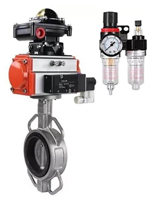 Затвор дисковый поворотный WBV3232V-2W-Fb-H Ду50 Ру16, корпус - нержавеющая сталь 316L, диск - нержавеющая сталь 316L, уплотнение - Viton, с пневмоприводом PA-SA-083, пневмораспределителем 4M320-08 AC220V, БКВ APL-510N EX, БПВ AFC2000 в Алматы