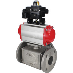 Кран шаровой BV3232P(4pc)-FP-3WL-F Ду25 Ру16 полнопроходной трехходовой, фланцевый, корпус - нержавеющая сталь SS316, с пневмоприводом PA-DA-052 двойного действия, пневмораспределителем 4M310-08 AC220V и БКВ APL-410N EX