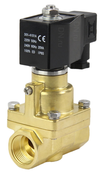Клапан электромагнитный VS1000-PT-NC-220VAC 1 1/2″ Ду40 Ру12 соленоидный двухходовой поршневой, резьбовой, корпус - латунь, уплотнение - PTFE, пилотного действия, нормально закрытый, катушка - 220В AC в Алматы