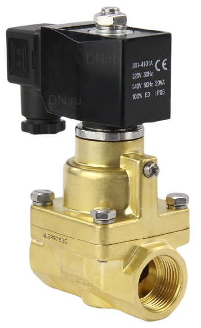 Клапан электромагнитный VS1000-PT-NC-220VAC 1 1/2″ Ду40 Ру12 соленоидный двухходовой поршневой, резьбовой, корпус - латунь, уплотнение - PTFE, пилотного действия, нормально закрытый, катушка - 220В AC в Алматы