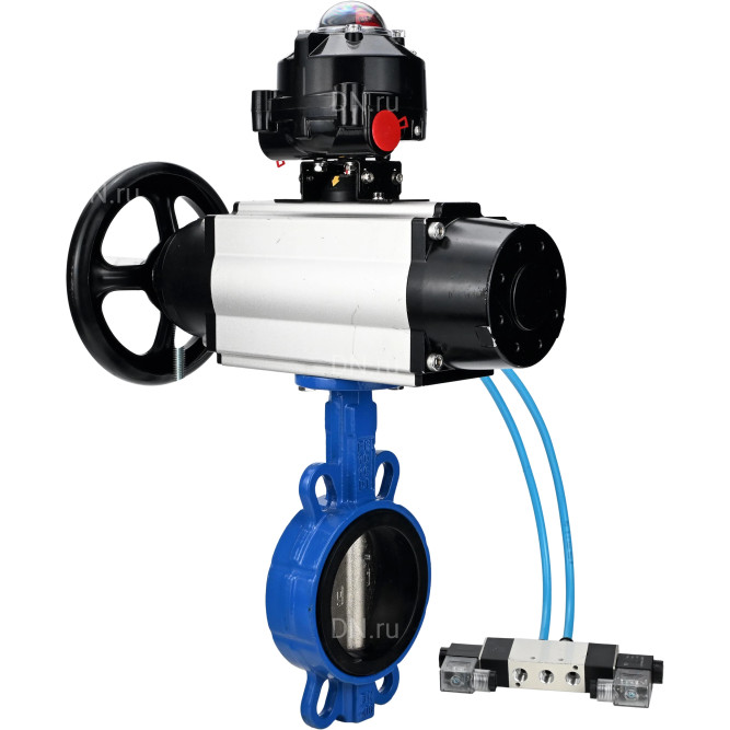 Затвор дисковый поворотный WBV1413E-2W-Fb-H Ду150 Ру16, корпус - чугун GGG50, диск - чугун GGG40, уплотнение - EPDM, с пневмоприводом PA-DA-105-1 двойного действия, с пневмораспределителем 4V320-08 AC220V, с БКВ APL-510N-EX в Алматы