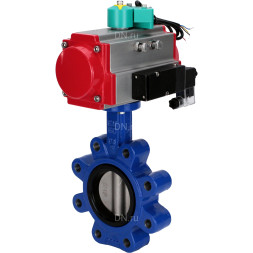 Затвор дисковый поворотный WBV1631E-2W-Fb-H Ду150 Ру16 LUG корпус - чугун QT450, диск - нержавеющая сталь 304, уплотнение - EPDM, с пневмоприводом PA-DA-105, пневмораспределителем 4M310-08 DC24V и магнитным переключателем ALS200D