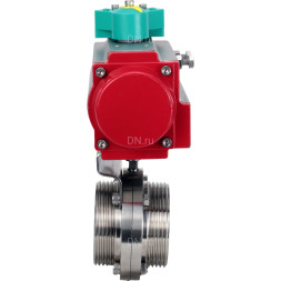 Затвор дисковый поворотный WBV3131S-2W-T-H Ду65 Ру10 резьбовой, пищевая нержавеющая сталь 304, уплотнение - Silicon, с пневмоприводом PA-DA-052 и магнитным переключателем ALS200D