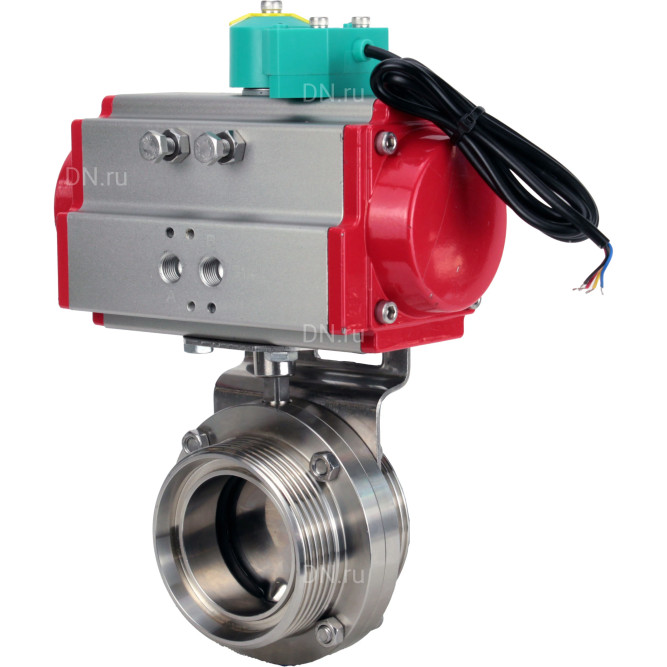 Затвор дисковый поворотный WBV3131S-2W-T-H Ду65 Ру10 резьбовой, пищевая нержавеющая сталь 304, уплотнение - Silicon, с пневмоприводом PA-DA-052 и магнитным переключателем ALS200D в Алматы