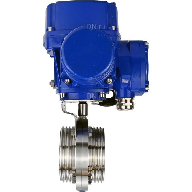 Затвор дисковый поворотный WBV3131E-2W-T-H Ду80 Ру10 резьбовой, корпус - пищевая нержавеющая сталь 304, уплотнение - EPDM, с электроприводом QT-N-005M-O2-380VAC-У1 с моментной муфтой и штурвалом в Алматы