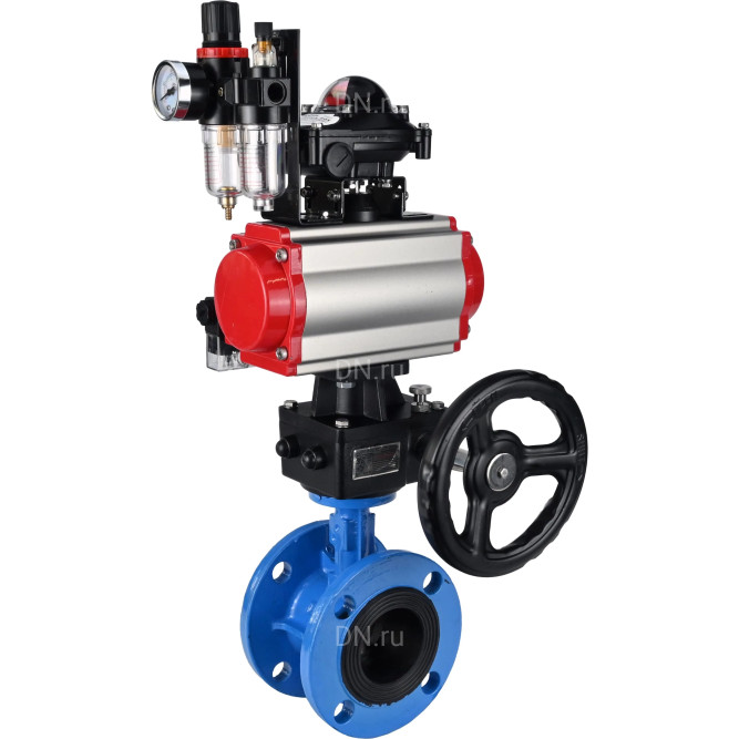 Затвор дисковый поворотный WBV1313E-2W-F-H Ду125 Ру16 фланцевый, корпус - чугун GGG40, диск - чугун GGG40, EPDM, с пневмоприводом PA-DA-130, пневмораспределителем 4M310-08 AC220V, БКВ APL-210N, ручным дублером MON1-250-T26-ISO и БПВ AFC2000 в Алматы