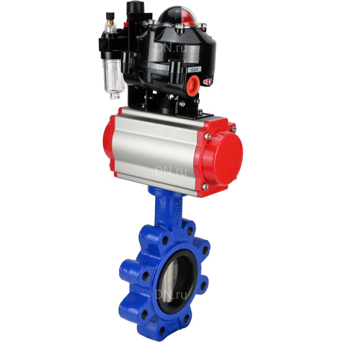 Затвор дисковый поворотный WBV1631N-2W-Fb-H Ду125 Ру16 LUG корпус - чугун QT450, диск - нержавеющая сталь 304, уплотнение - NBR, с пневмоприводом PA-DA-105, пневмораспределителем 4M310-08 AC220V, БКВ APL-510N EX и БПВ AFC2000 в Алматы