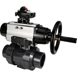 Кран шаровой BV4242E-FP-GRM-ISO Дн20 Ру10 полнопроходной, корпус - НПВХ, шар - НПВХ, уплотнение - EPDM, с пневмоприводом PA-DA-105-1, пневмораспределителем 4M310-08 DC24V и БКВ APL-210N