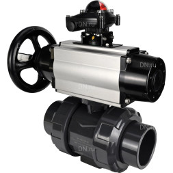 Кран шаровой BV4242E-FP-GRM-ISO Дн20 Ру10 полнопроходной, корпус - НПВХ, шар - НПВХ, уплотнение - EPDM, с пневмоприводом PA-DA-105-1, пневмораспределителем 4M310-08 DC24V и БКВ APL-210N