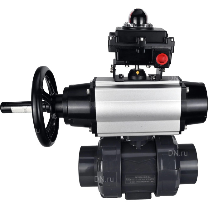 Кран шаровой BV4242E-FP-GRM-ISO Дн65 Ру10 полнопроходной, корпус - НПВХ, шар - НПВХ, уплотнение - EPDM, с пневмоприводом PA-DA-105-1 и БКВ APL-410N EX в Алматы