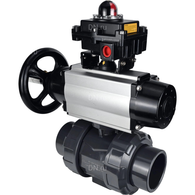 Кран шаровой BV4242E-FP-GRM-ISO Дн65 Ру10 полнопроходной, корпус - НПВХ, шар - НПВХ, уплотнение - EPDM, с пневмоприводом PA-DA-105-1 и БКВ APL-410N EX в Алматы