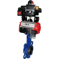 Затвор дисковый поворотный WBV1432E-2W-Fb-H Ду150 Ру16, корпус - чугун GGG50, диск - нержавеющая сталь 316L, уплотнение - EPDM, с пневмоприводом PA-SA-130 с возвратными пружинами, пневмораспределителем 4M310-08 DC24V, БКВ APL-410N EX