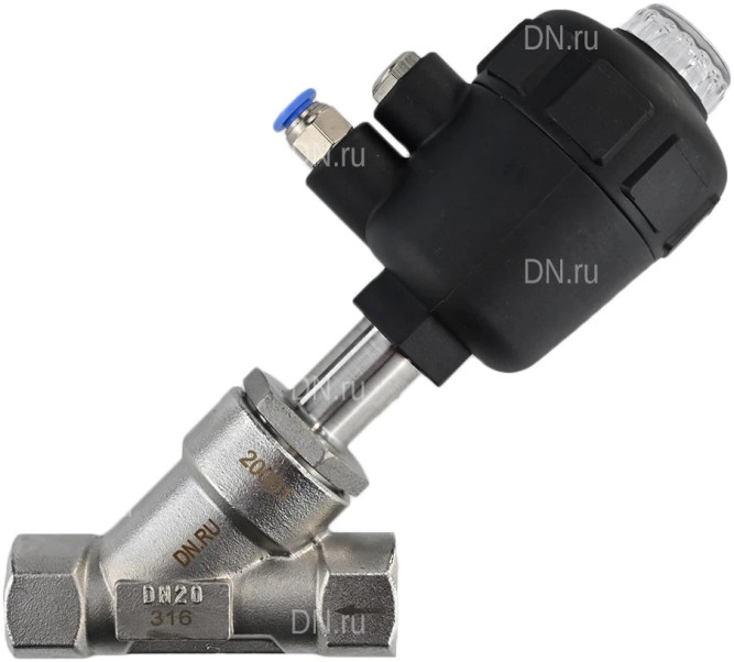 Клапан отсечной пневматический VSP3241P-T-1PNC Ду20 Ру25, корпус - нержавеющая сталь SS316, резьбовой, Y-образный, корпус привода - пластик в Алматы