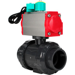 Кран шаровой BV4242E-FP-GRM-ISO Дн65 Ру10 полнопроходной, корпус - НПВХ, шар - НПВХ, уплотнение - EPDM, с пневмоприводом PA-DA-065 и магнитным переключателем ALS200D