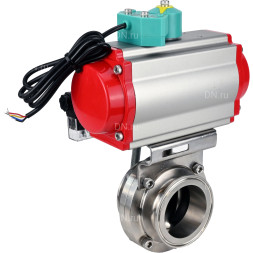 Затвор дисковый поворотный кламповый WBV3131E-2W-C-H Ду50 Ру10 корпус - пищевая нержавеющая сталь 304, уплотнение - EPDM, с пневмоприводом PA-DA-052, пневмораспределителем 4M310-08 DC24V и магнитным переключателем ALS200D