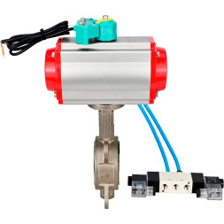 Затвор дисковый поворотный WBV3131P-2W-Fb-H Ду150 Ру16 корпус - нержавеющая сталь 304, диск - нержавеющая сталь 304, уплотнение - PTFE, с пневмоприводом PA-DA-105, пневмораспределителем 4V320-10 AC220V и магнитным переключателем ALS200D