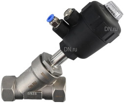 Клапан отсечной пневматический VSP3241P-T-1PNC Ду25 Ру25, корпус - нержавеющая сталь SS316, резьбовой, Y-образный, корпус привода - пластик
