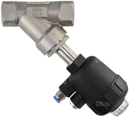 Клапан отсечной пневматический VSP3241P-T-1PNC Ду25 Ру25, корпус - нержавеющая сталь SS316, резьбовой, Y-образный, корпус привода - пластик
