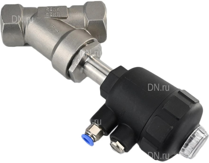 Клапан отсечной пневматический VSP3241P-T-1PNC Ду25 Ру25, корпус - нержавеющая сталь SS316, резьбовой, Y-образный, корпус привода - пластик в Алматы