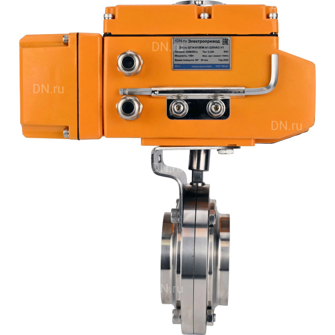 Затвор дисковый поворотный WBV3131S-2W-W-H Ду40 Ру10 под приварку, корпус - пищевая нержавеющая сталь 304, уплотнение - Silicon, с электроприводом QT-N-005EM-A1-220VAC-У1 c датчиком обратной связи и входным управляющим сигналом 4-20мА HARK в Алматы