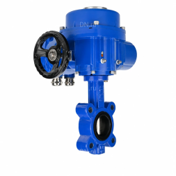 Затвор дисковый поворотный WBV1616N-2W-Fb-H Ду80 Ру16 LUG межфланцевый, корпус - чугун QT450, диск - чугун QT450, уплотнение - NBR, с электроприводом QT-N-005M-O2-380VAC-У1 с моментной муфтой и штурвалом