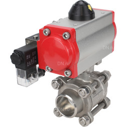 Кран шаровой BV3232P(3pc)-FP-W-ISO-H Ду50 Ру40 полнопроходной двухходовой, нержавеющая сталь SS316, под приварку, уплотнение - PTFE, с пневмоприводом PA-SA-105 с возвратными пружинами, с пневмораспределителем 4M310-08 AC220V