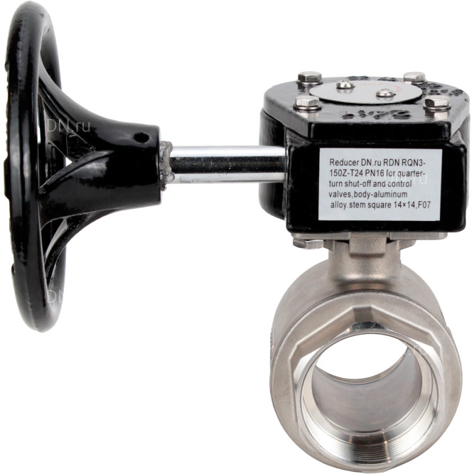 Кран шаровой BV3232P(2pc)-FP-T-ISO-H Ду80 Ру40 полнопроходной двухходовой, нержавеющая сталь SS316, внутренняя резьба, уплотнение - PTFE, с редуктором RDN RQN4-500Z-T30 в Алматы