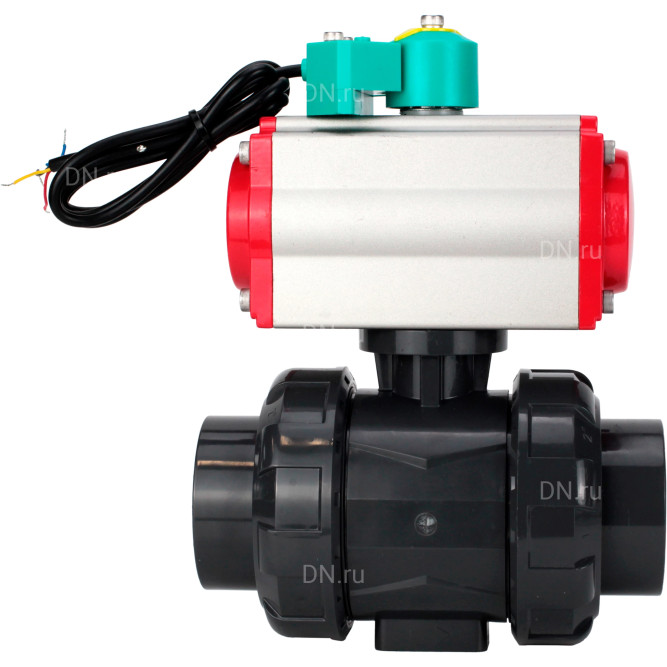 Кран шаровой BV4242E-FP-GRM-ISO Дн80 Ру10 полнопроходной, корпус - НПВХ, шар - НПВХ, уплотнение - EPDM, с пневмоприводом PA-DA-065 и магнитным переключателем ALS200D в Алматы