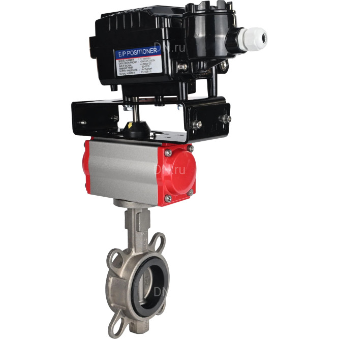 Затвор дисковый поворотный WBV3131N-2W-Fb-H Ду125 Ру16, корпус - нержавеющая сталь 304, диск - нержавеющая сталь 304, NBR, с пневмоприводом PA-DA-105, позиционером YT-1000RSN с обратной связью и ручным дублером MON3-700-T38-ISO в Алматы