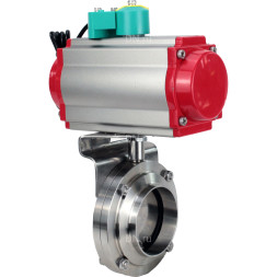 Затвор дисковый поворотный WBV3131S-2W-W-H Ду15 Ру10 под приварку, пищевая нержавеющая сталь 304, уплотнение - Silicon, с пневмоприводом PA-DA-052, пневмораспределителем 4M310-08 AC220V и магнитным переключателем ALS200D