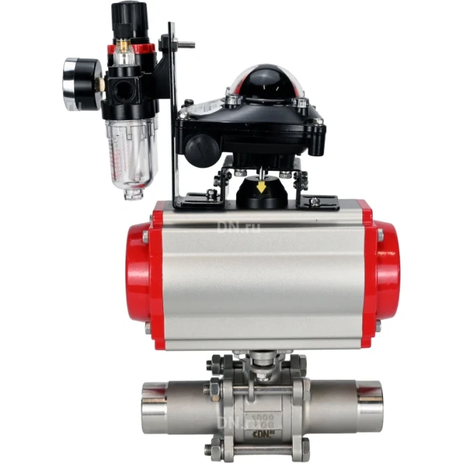 Кран шаровой BV3232P(3pc)-FP-W-ISO-H LONG Ду50 Ру40 полнопроходной, корпус - нержавеющая сталь 316, уплотнение - PTFE, под приварку, с пневмоприводом PA-DA-083, пневмораспределителем 4M310-08 DC24V, БКВ APL-210N и БПВ AFC2000 в Алматы