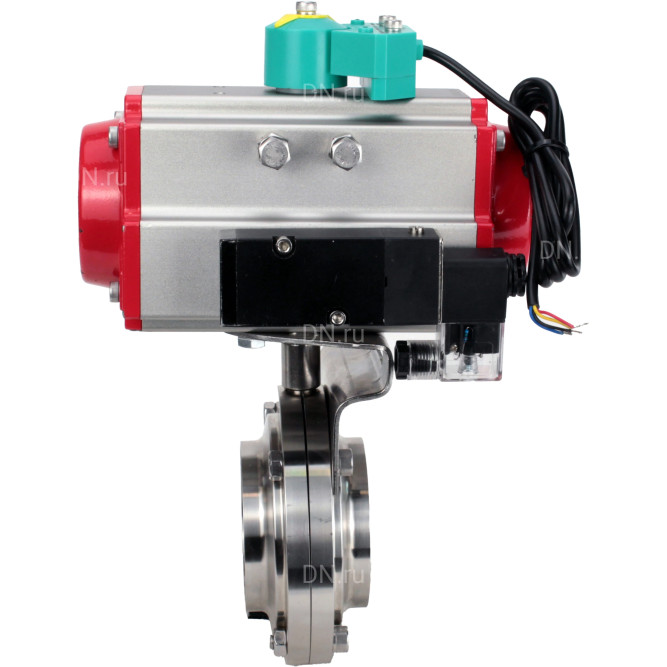 Затвор дисковый поворотный WBV3131S-2W-W-H Ду20 Ру10 под приварку, пищевая нержавеющая сталь 304, уплотнение - Silicon, с пневмоприводом PA-DA-052, пневмораспределителем 4M310-08 AC220V и магнитным переключателем ALS200D в Алматы