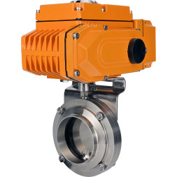 Затвор дисковый поворотный WBV3131S-2W-W-H Ду65 Ру10 под приварку, корпус - пищевая нержавеющая сталь 304, уплотнение - Silicon, с электроприводом QT-N-005EM-A1-220VAC-У1 c датчиком обратной связи и входным управляющим сигналом 4-20мА HARK