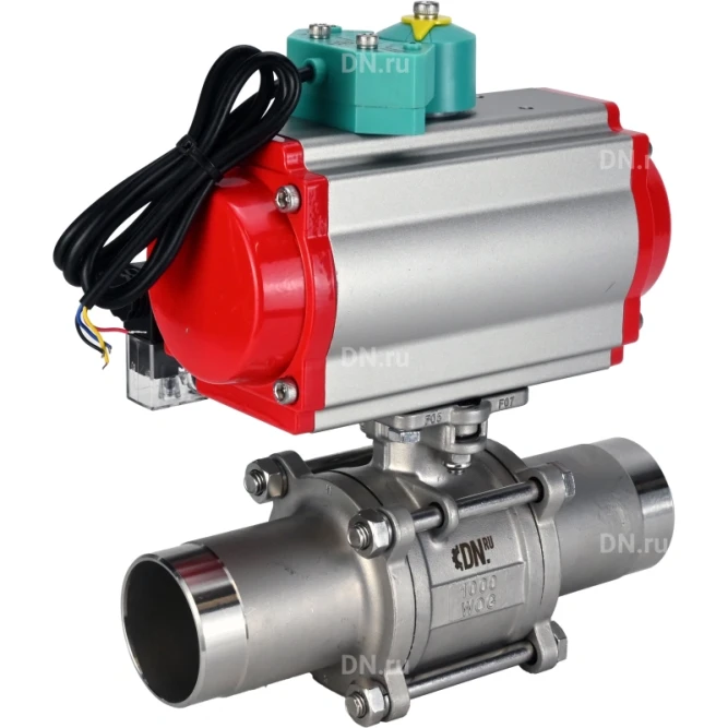 Кран шаровой BV3131P(3pc)-FP-W-ISO-H LONG Ду40 Ру40 полнопроходной, корпус - нержавеющая сталь 304, уплотнение - PTFE, под приварку, с пневмоприводом PA-DA-065, пневмораспределителем 4M310-08 DC24V и магнитным переключателем ALS200D в Алматы