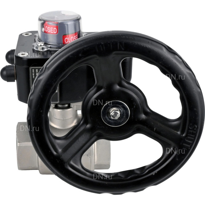 Кран шаровой BV3232P(2pc)-FP-T-ISO-H 3/8″ Ду10 Ру63 полнопроходной двухходовой, нержавеющая сталь SS316, внутренняя резьба, уплотнение - PTFE, с редуктором HGB RQN1-180Z в Алматы