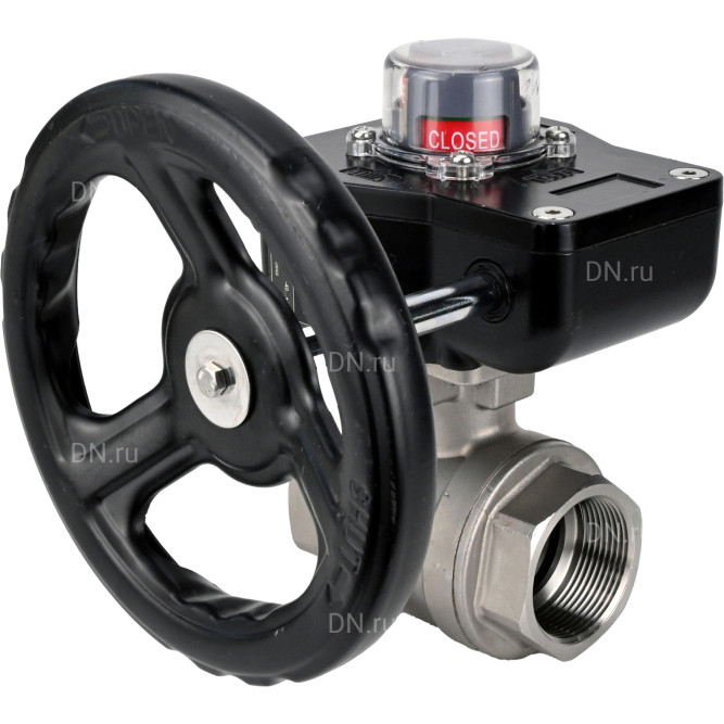 Кран шаровой BV3232P(2pc)-FP-T-ISO-H 3/8″ Ду10 Ру63 полнопроходной двухходовой, нержавеющая сталь SS316, внутренняя резьба, уплотнение - PTFE, с редуктором HGB RQN1-180Z в Алматы
