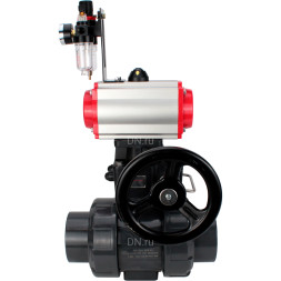 Кран шаровой BV4242E-FP-GRM-ISO Дн100 Ру10 полнопроходной, корпус - НПВХ, шар - НПВХ, уплотнение - EPDM, с пневмоприводом PA-DA-065, пневмораспределителем 4V320-10 AC220V, ручным дублером MON1-250-T26-ISO и БПВ AFC2000