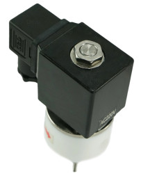 Клапан электромагнитный VS841-VT-NC-220VAC 1 1/4″ Ду32 Ру6 соленоидный двухходовой, корпус - PTFE, уплотнение - VITON, резьбовой, прямого действия, нормально закрытый, катушка - 220В